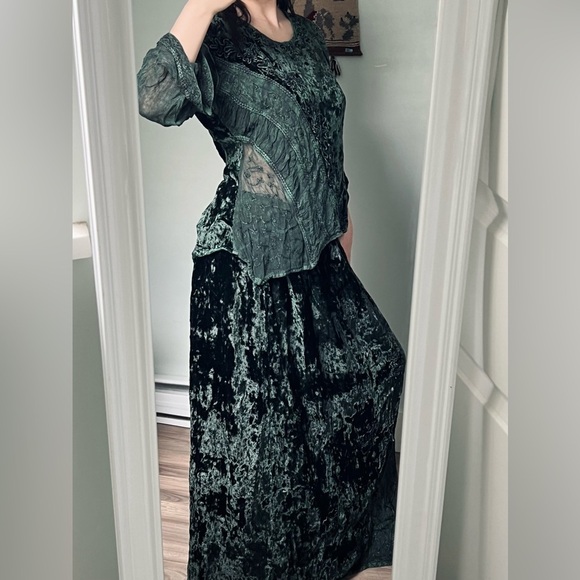 Vintage Dresses & Skirts - 90s Insane embroidered crushed  velvet maxi skirt & top set